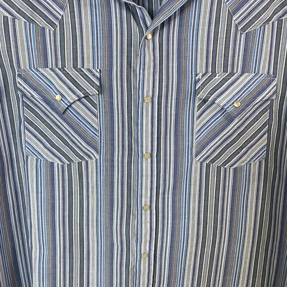 Vintage Plains Western Snap Button Short-Sleeve Shirt Men's 2X Blue Multi-Stripe - Picture 6 of 10